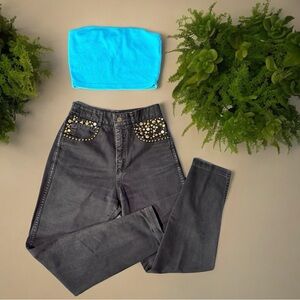 Vintage Robin Berry Jeans Womens Size 9/10 Black Denim Beads 90s Pants Y2K USA